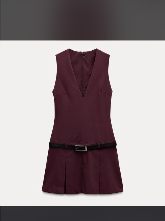 Zara Dresses & Skirts - Zara Sleeveless V-Neck Mini Dress in Burgundy with Black Belt